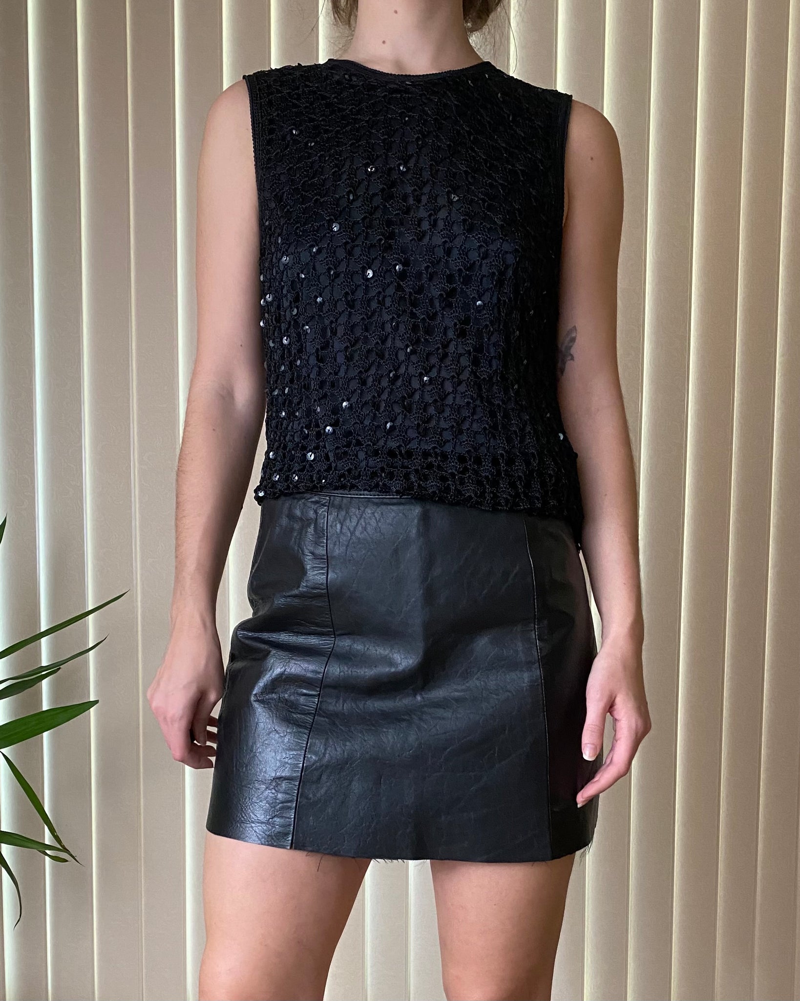 80s Cropped Leather Mini Skirt with Raw Hem (fits S)