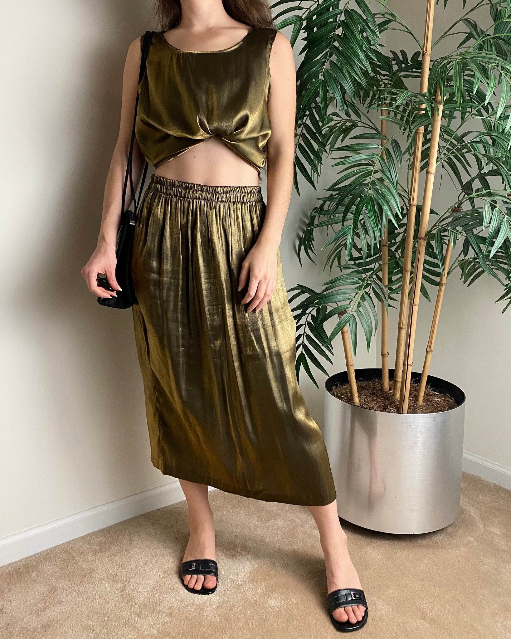 80s Gold Metallic Skirt Set (fits M)