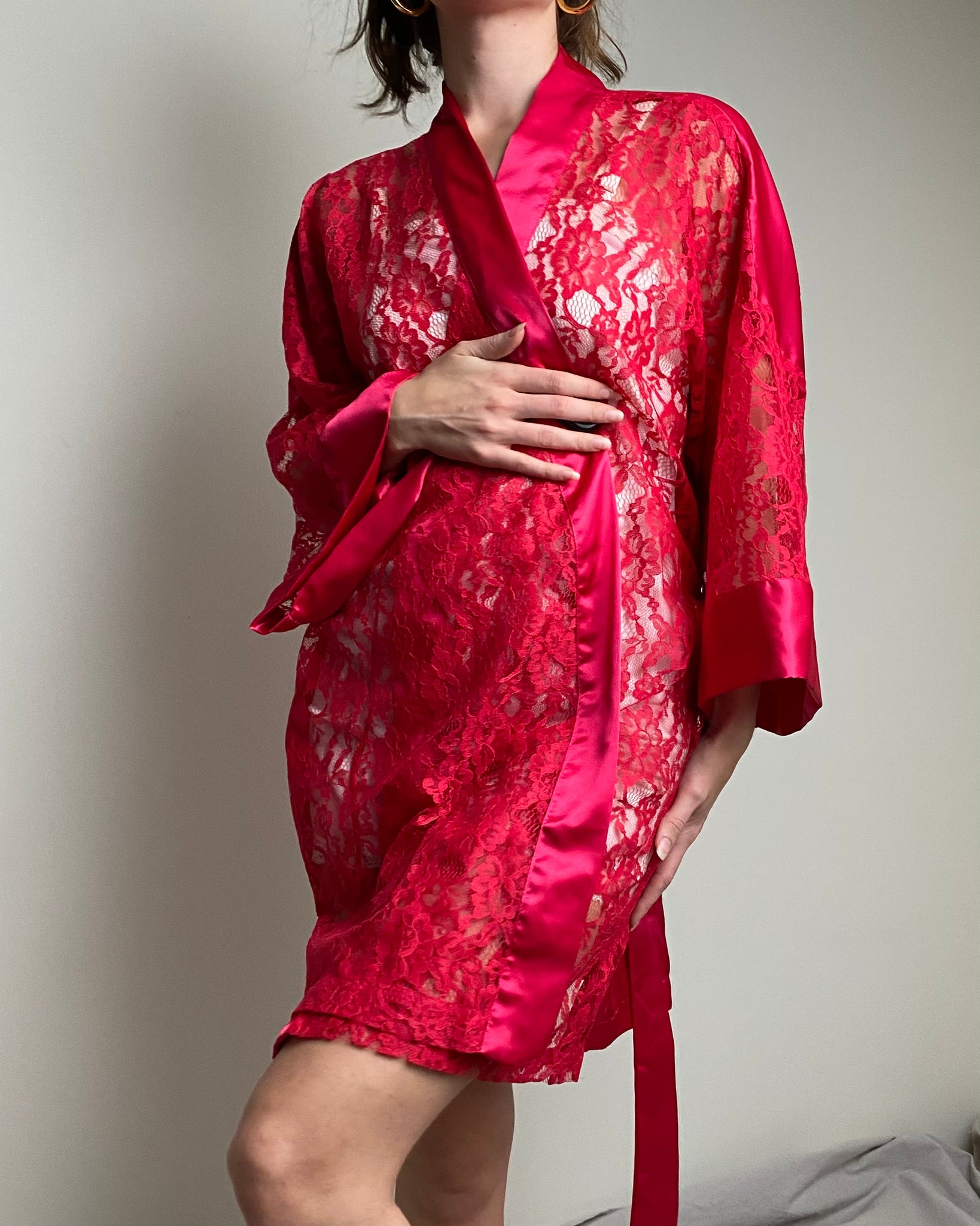 80s Victoria's Secret Hot Pink Lace Robe (One Size)