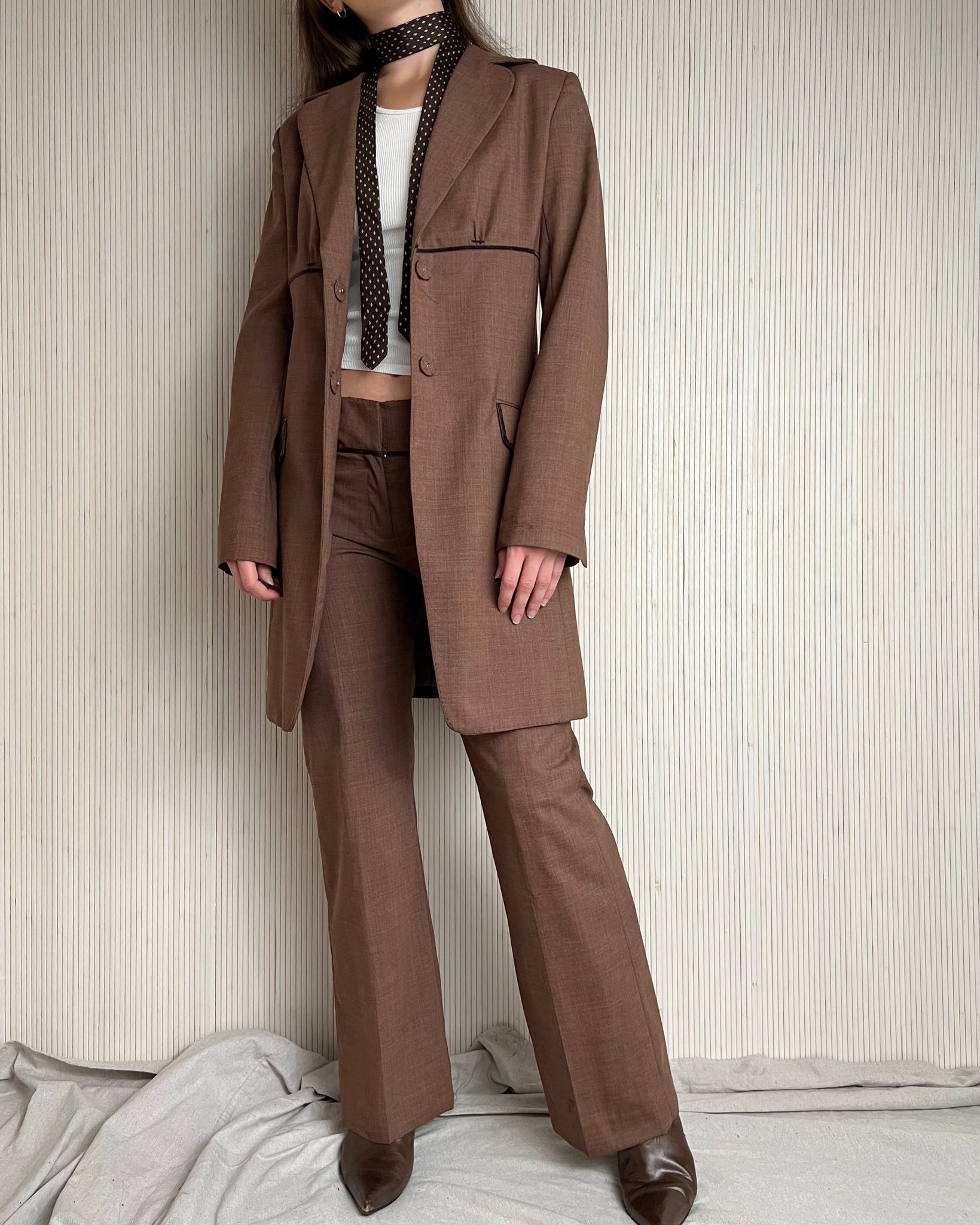 Y2K Brown Suit with Tunic Blazer (Size 4)