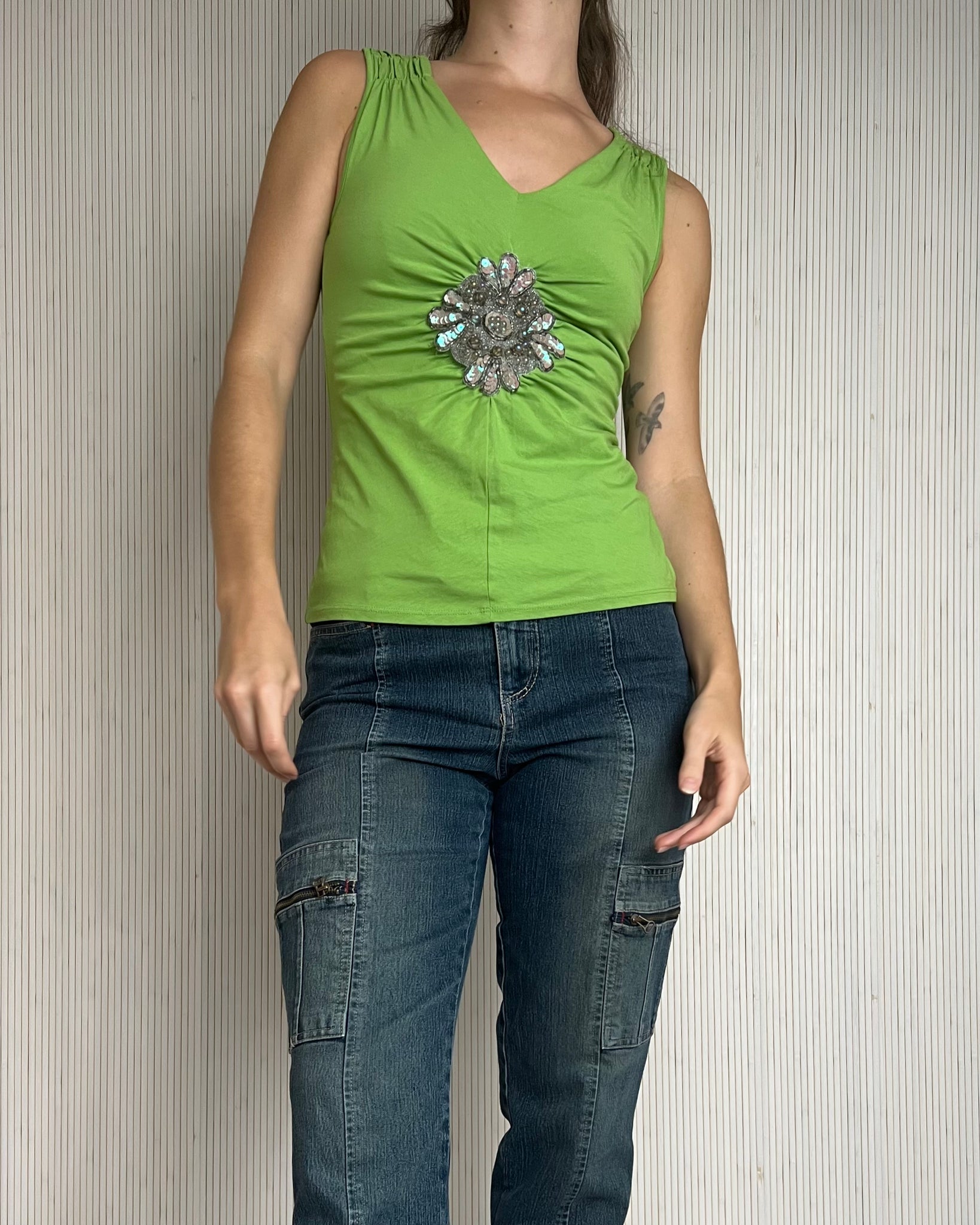 Y2k Lime Tank With Beading (Size S)