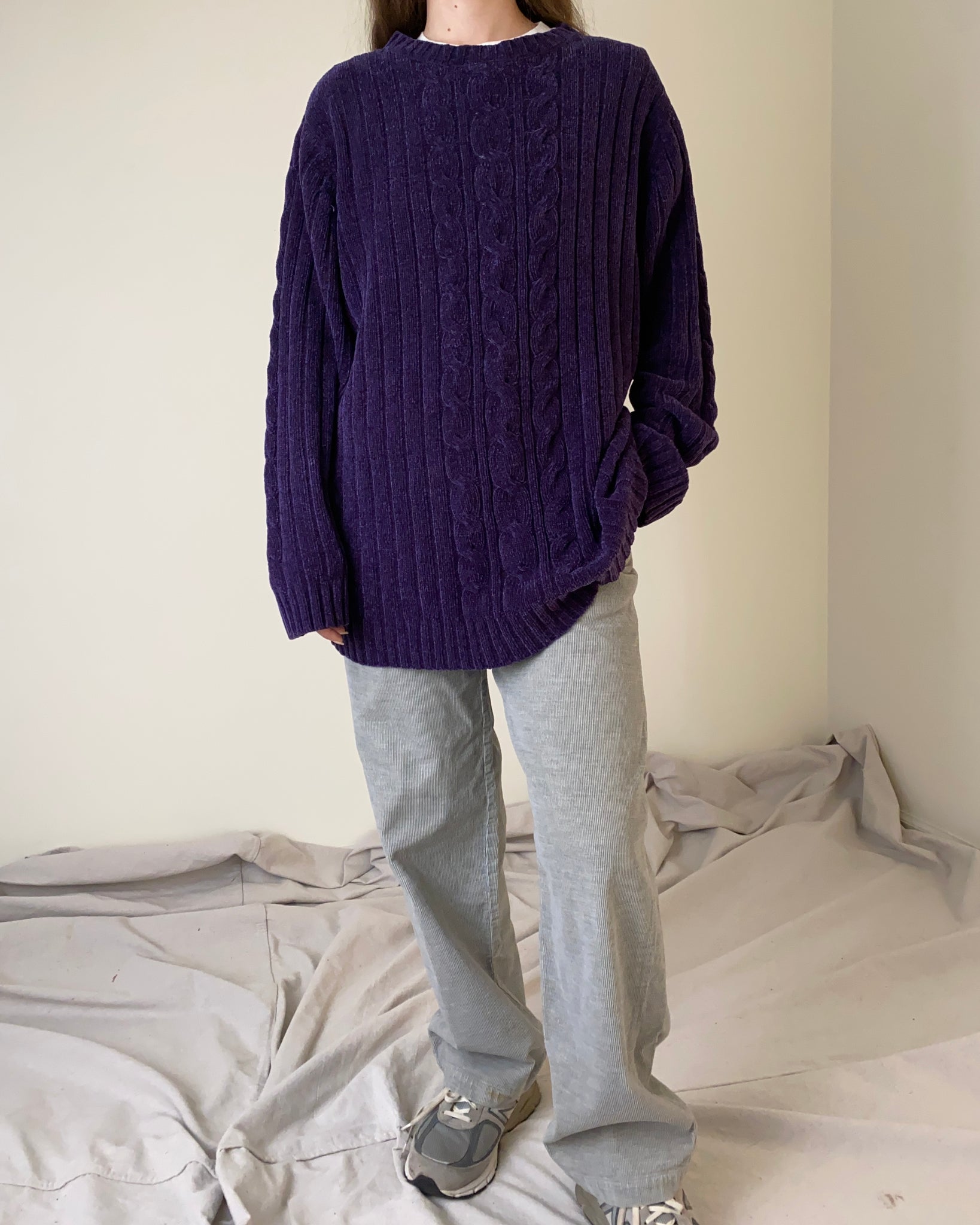 90s Deep Purple Cable Knit Sweater (Unisex L/XL)