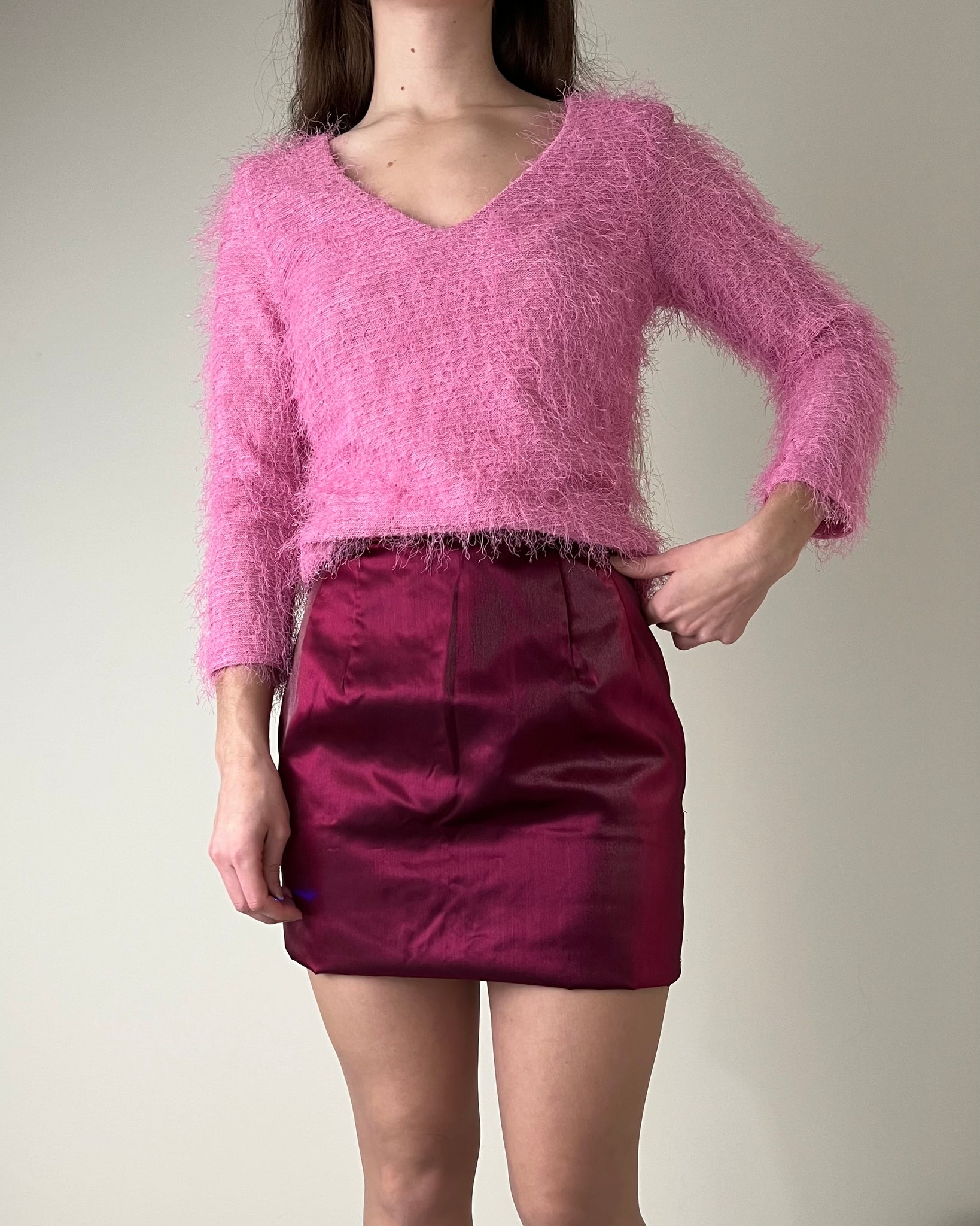 Rose Satin Mini Skirt (Waist 25”)