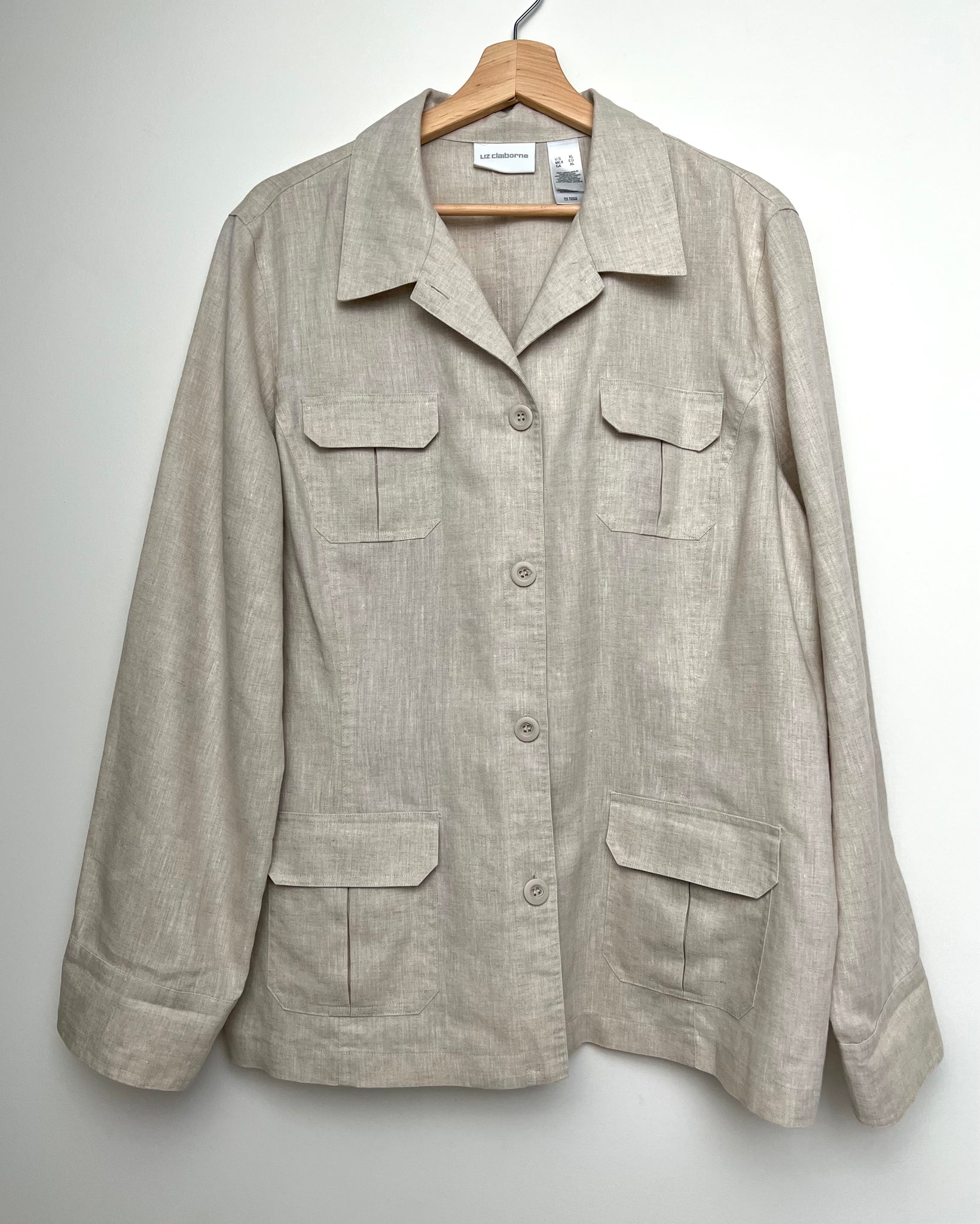 Linen Cargo Pocket Shirt Jacket (Size XL)