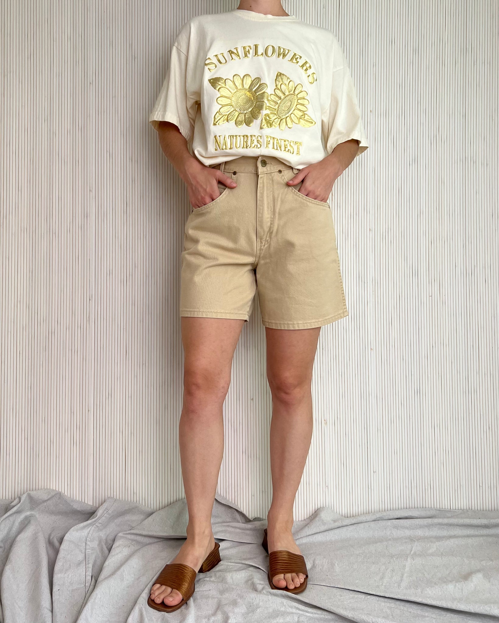 90s Tan Denim Shorts (Fits XS/S)