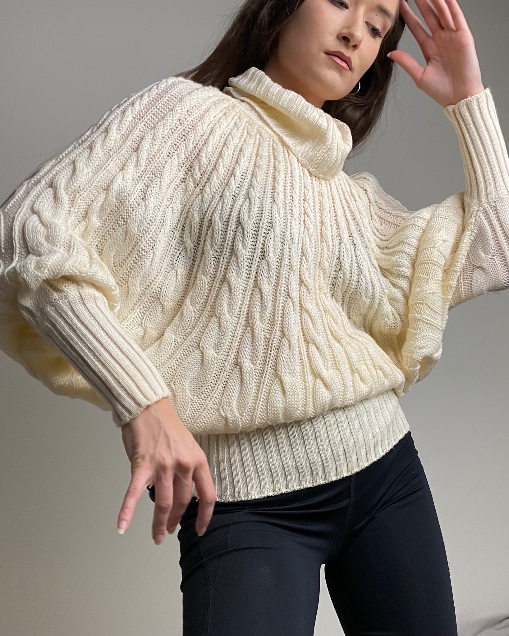 80s Ivory Cable Knit Wing Sleeve Top (size S)