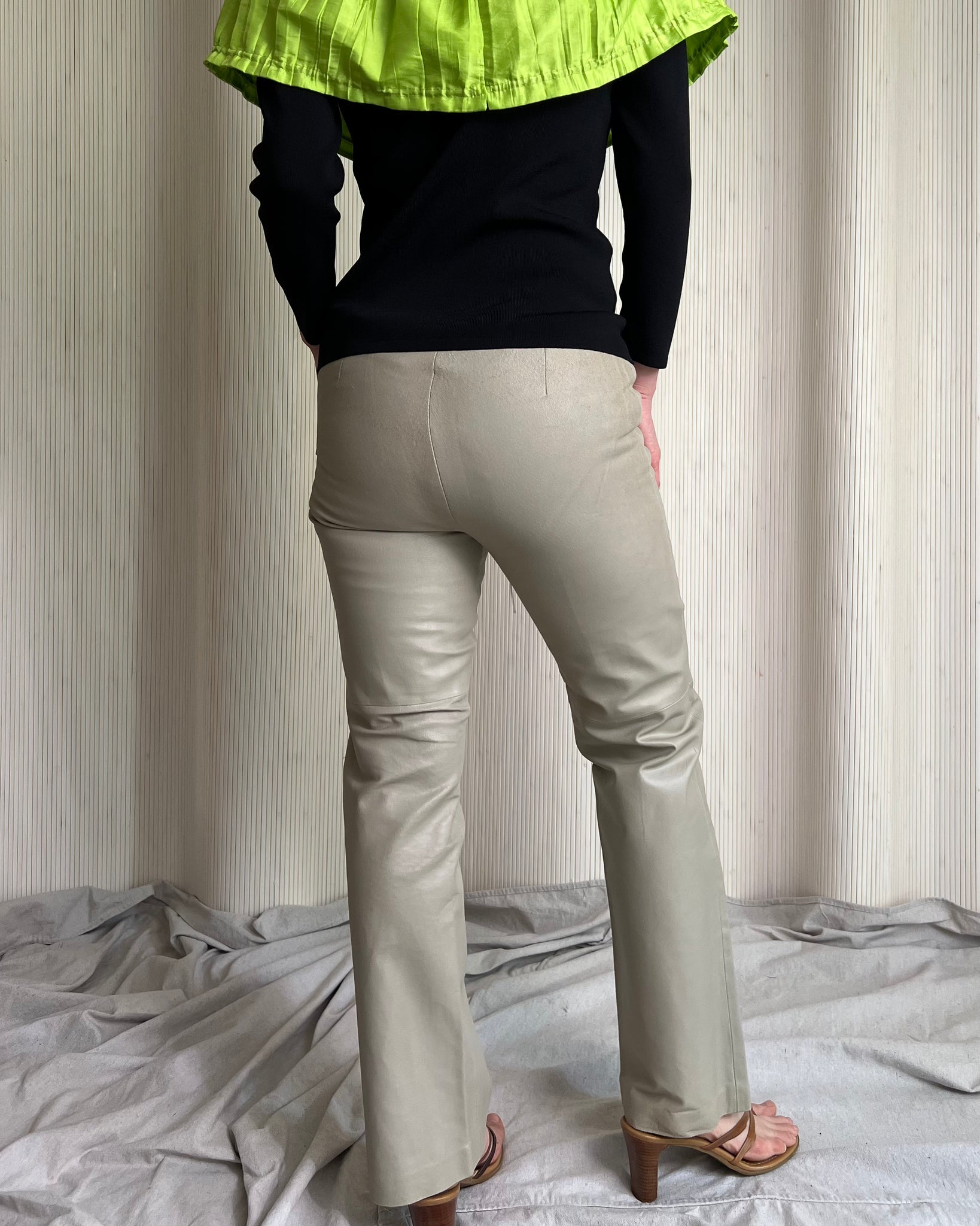 90s Tan Leather Bootcut Pants (Fits XS)