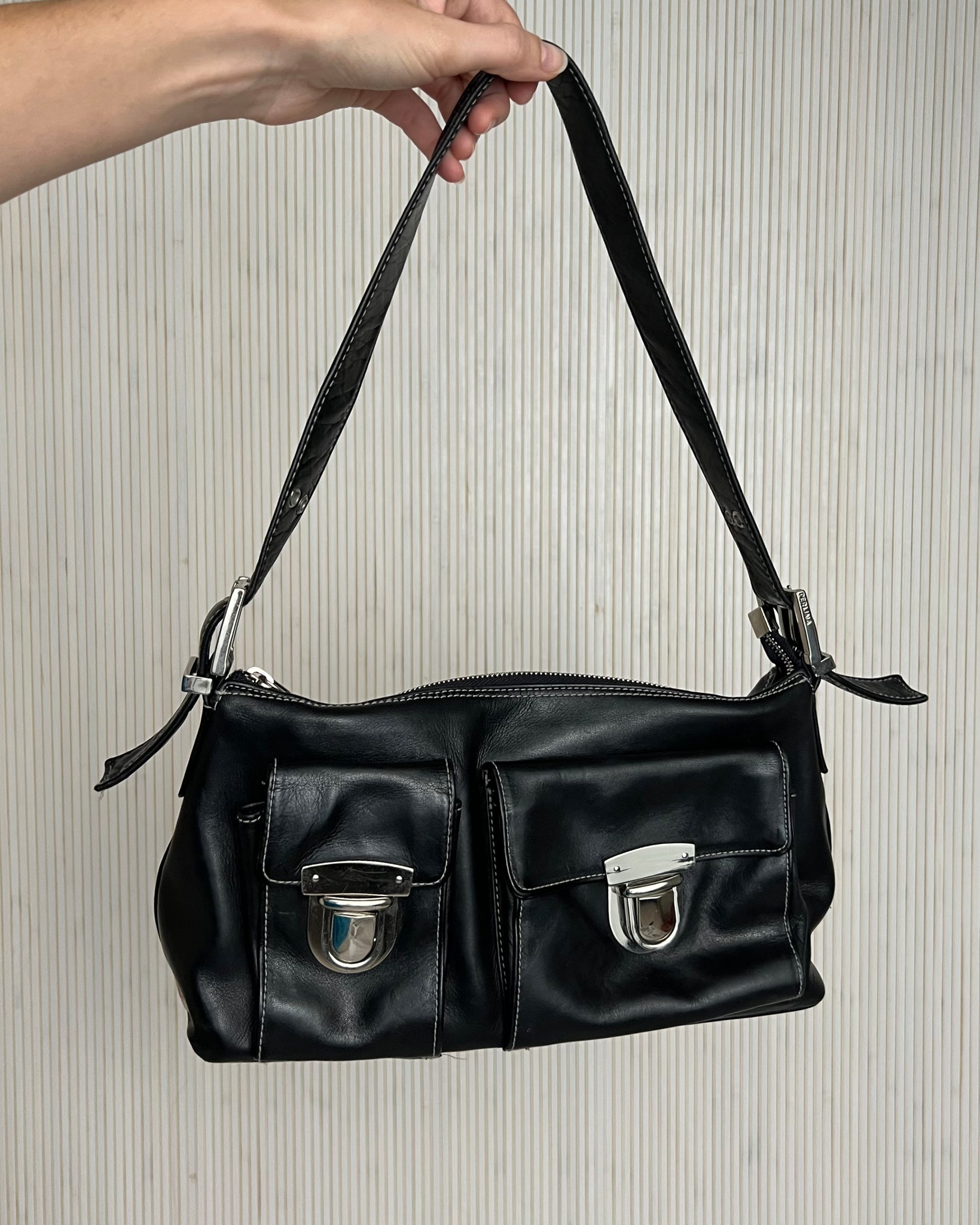 Perlina Black Leather Cargo Bag