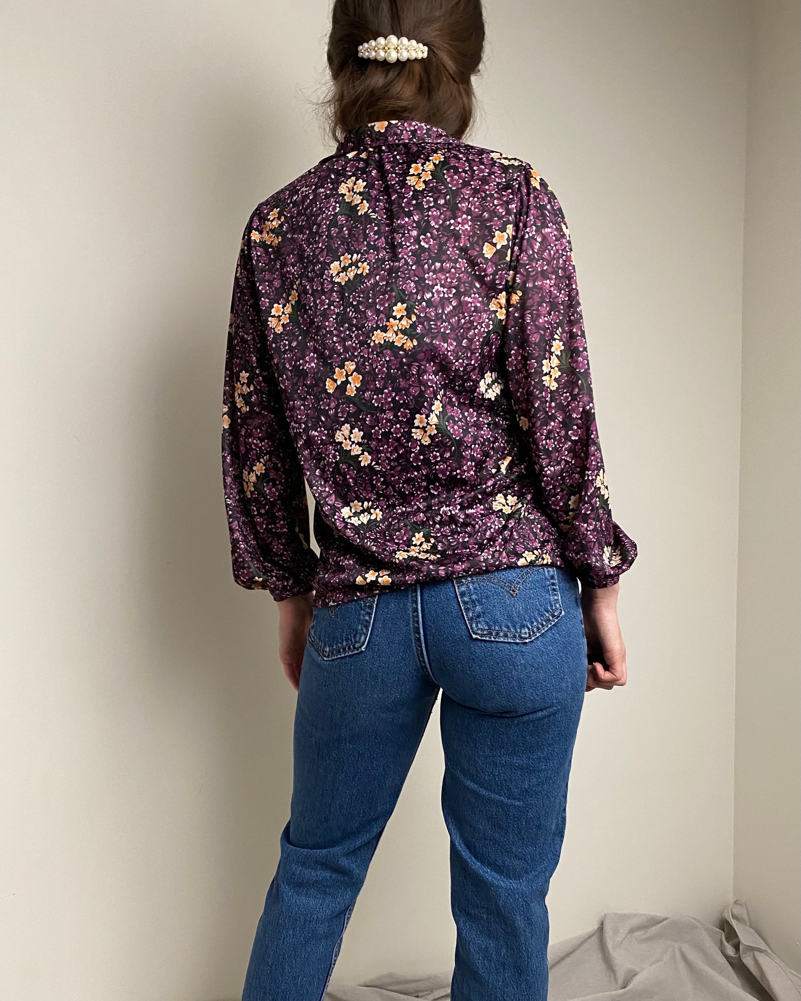 70s Purple Floral Shirt (fits XS/S)