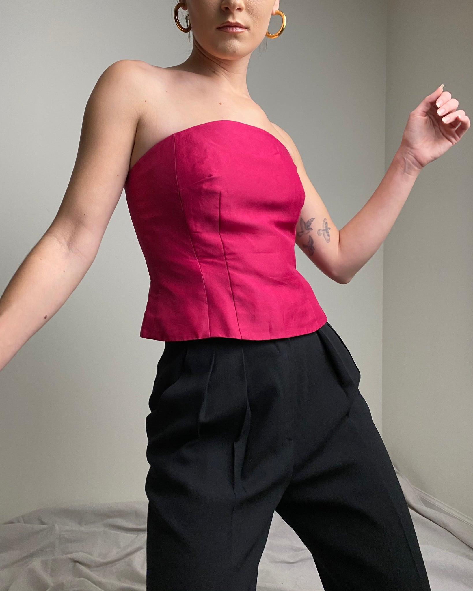 90s Pink Silk Strapless Tube Top (size 2)