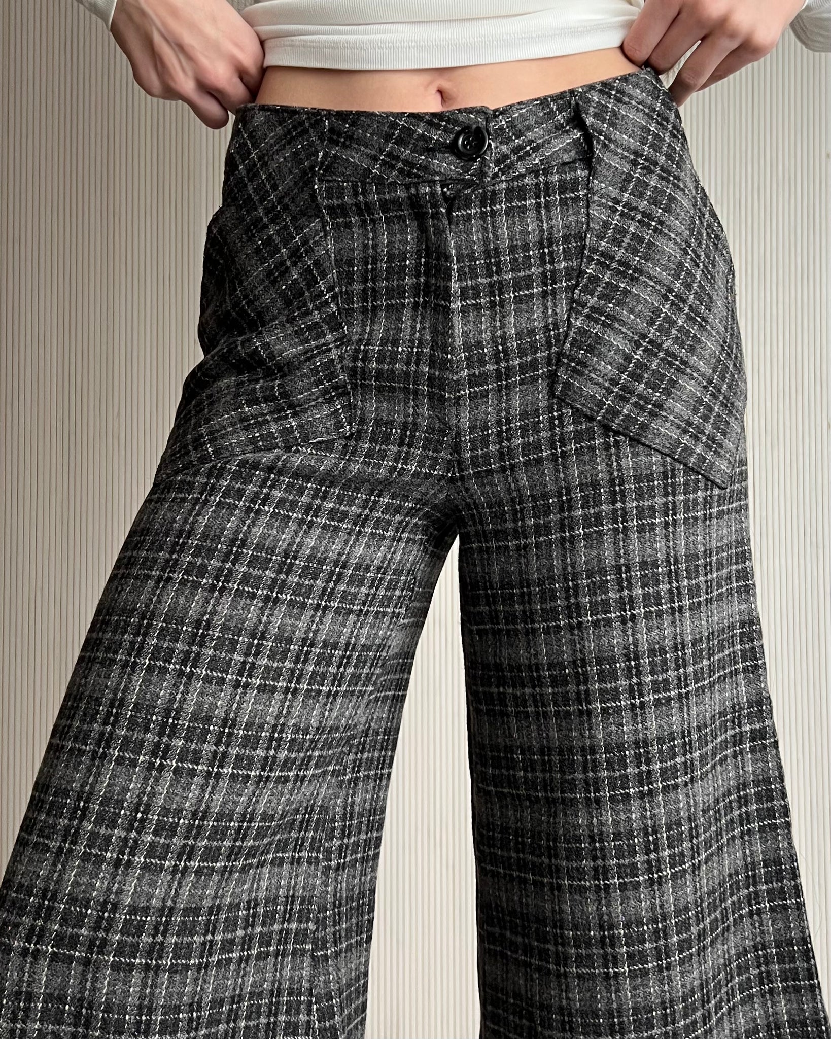 Grey Plaid Gaucho Pants (Fits S)