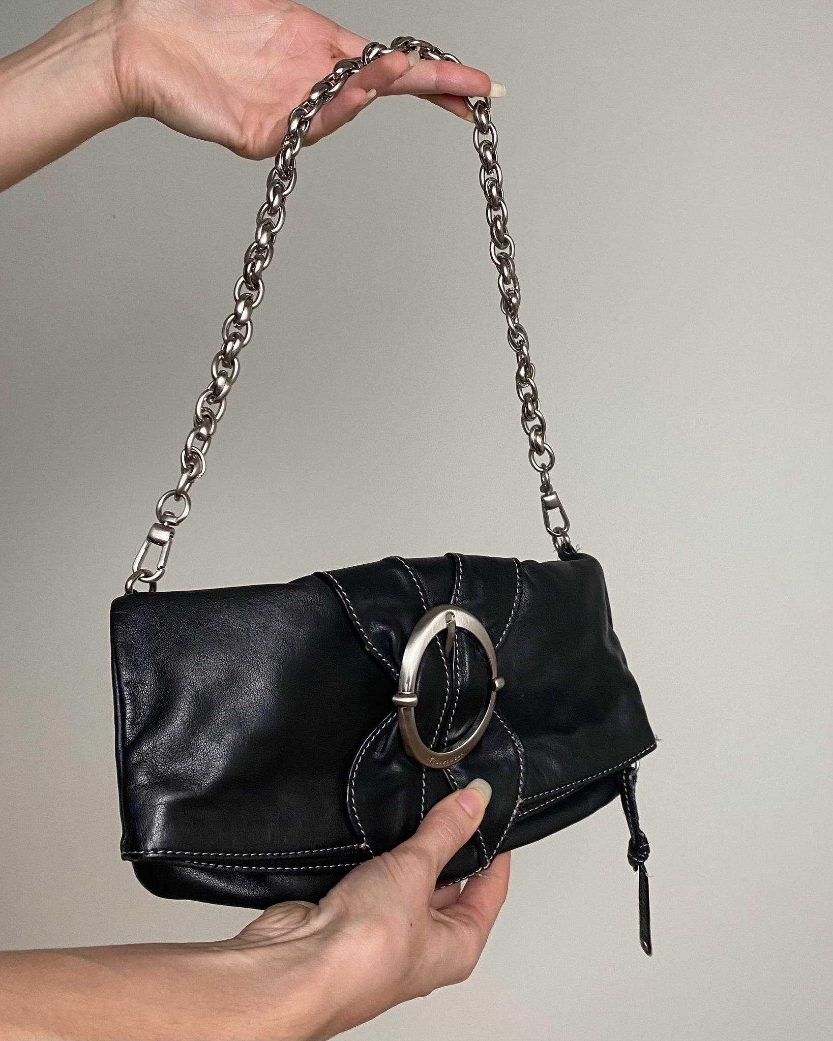 Leather Baguette with Chain Strap