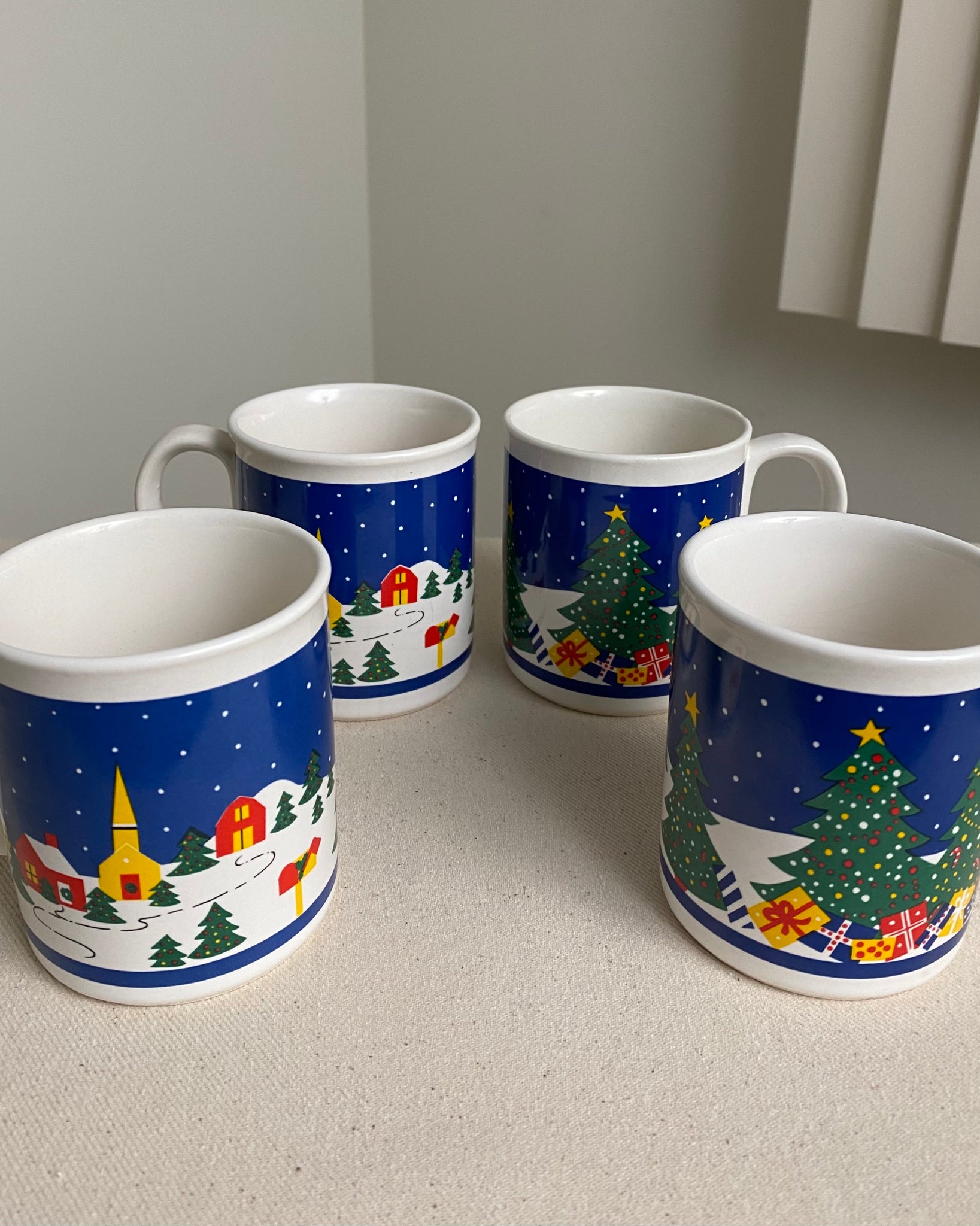 80s Colorblock Snowy Town Mugs (set of 4)