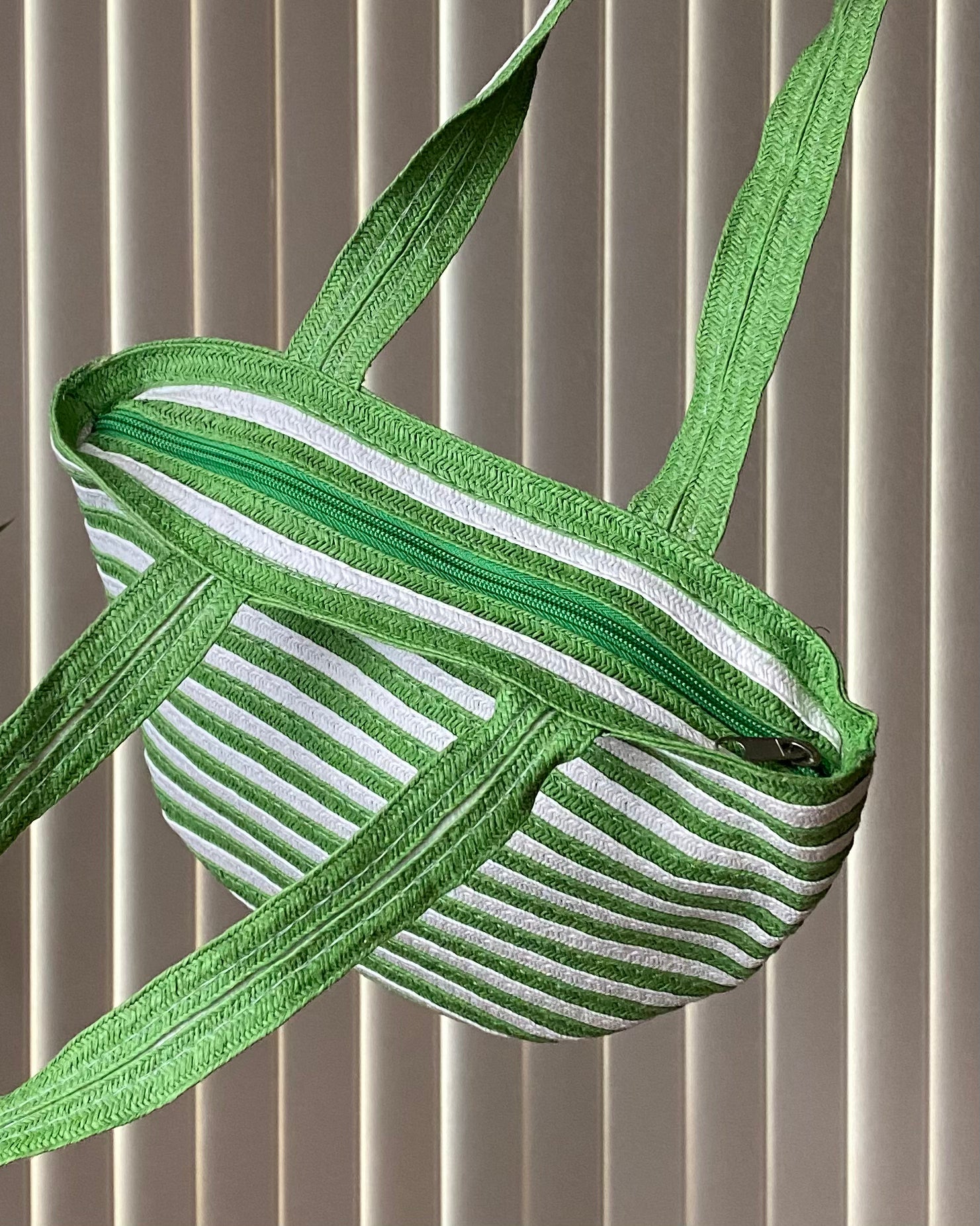 Green Striped Straw Purse