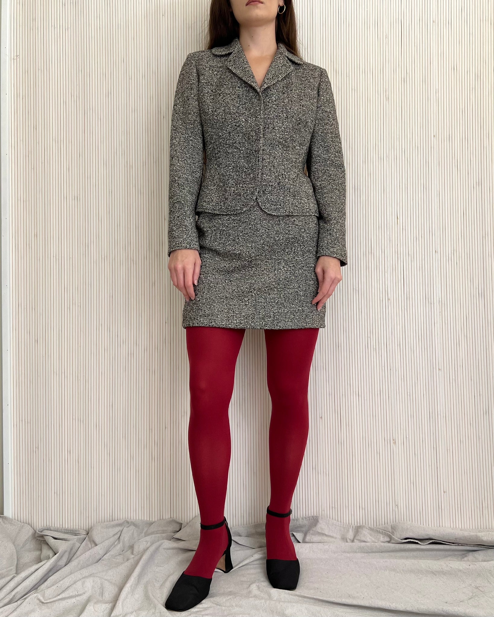 90s Wool Tweed Skirt Suit (Size 4p)