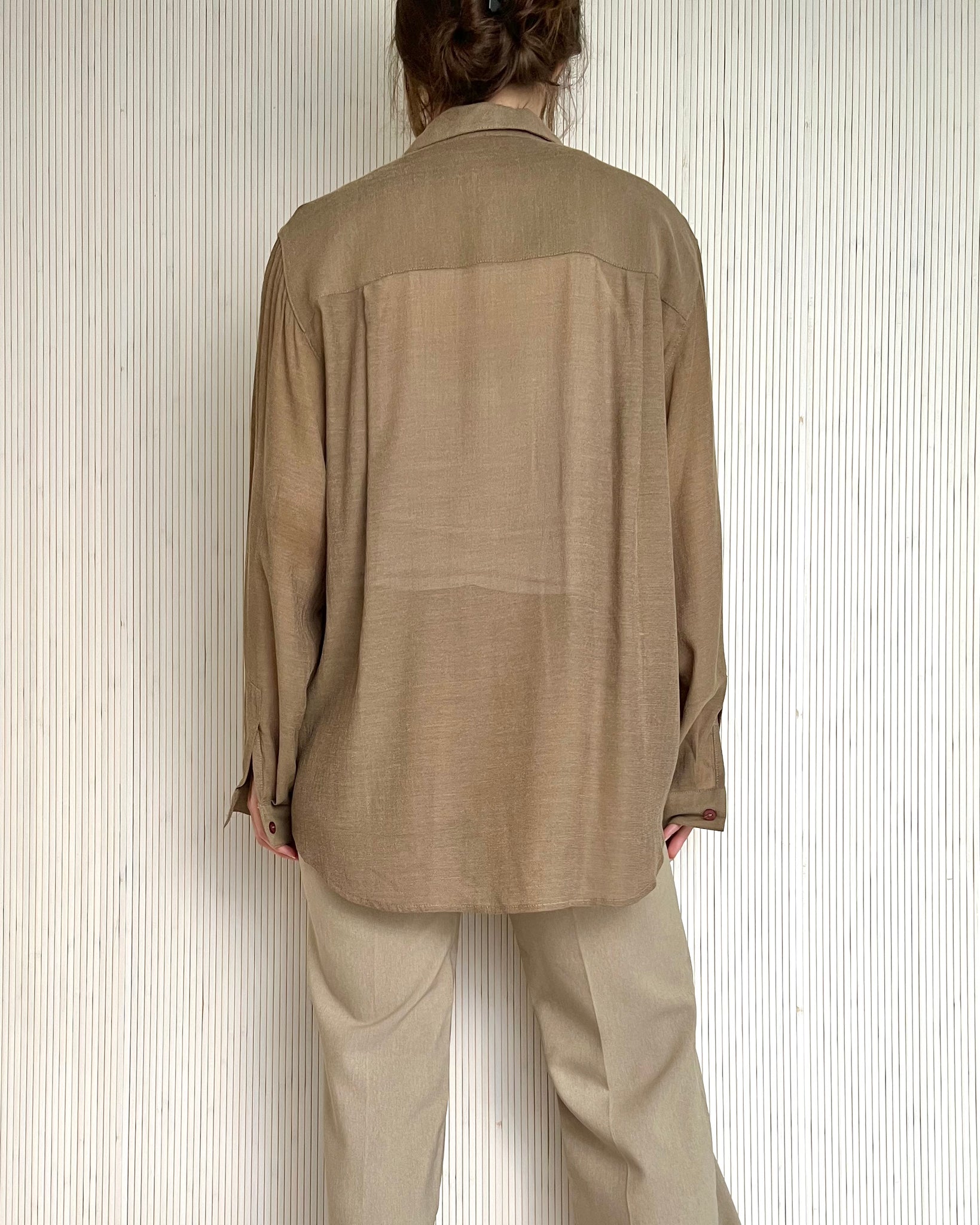 90s Tan Sheer Shirt (Size M)