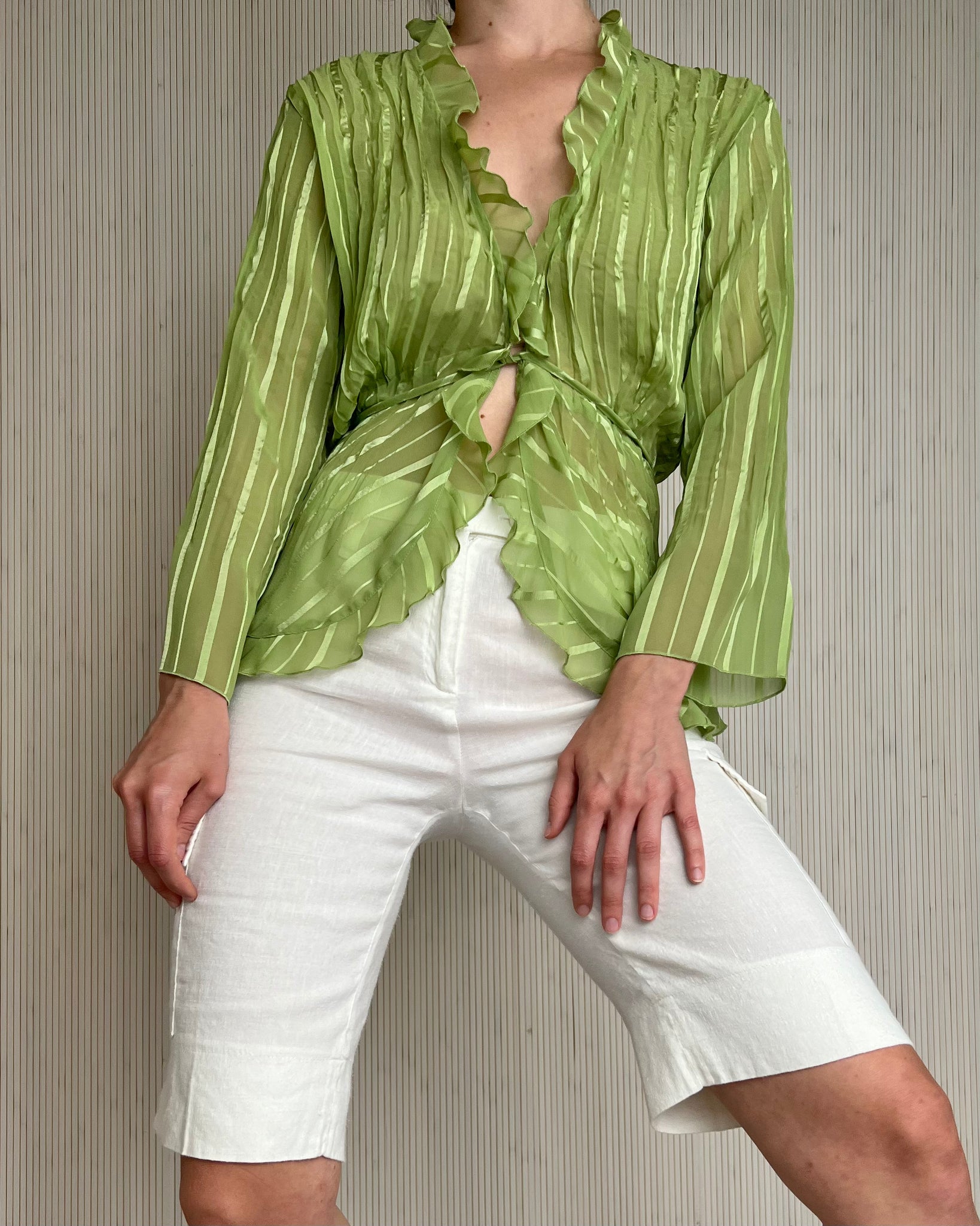 y2k Green Sheer Blouse (Size L)